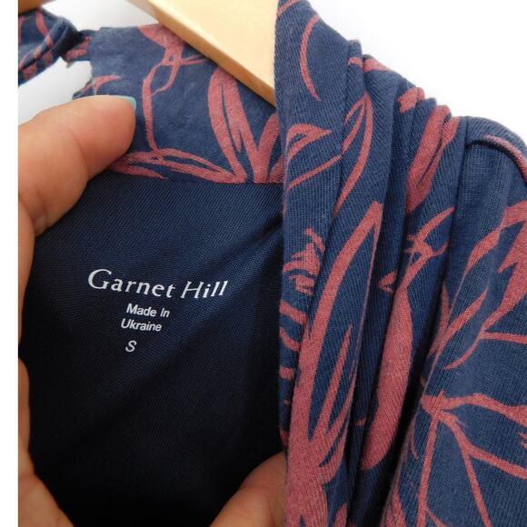 Garnett Hill Women's Red Navy Floral Mock-Neck Jersey Knit Maxi Dress Size Small - Picture 3 of 5